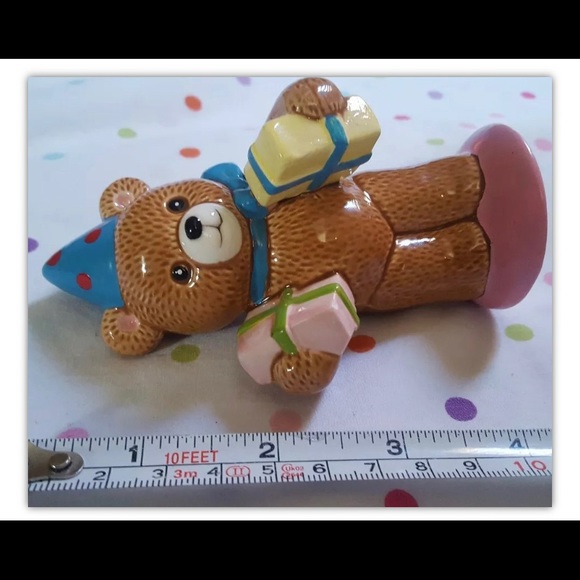 Ebeling & Reuss 1986 Ceramic Birthday party Brown Teddy Bear with gifts hat used
